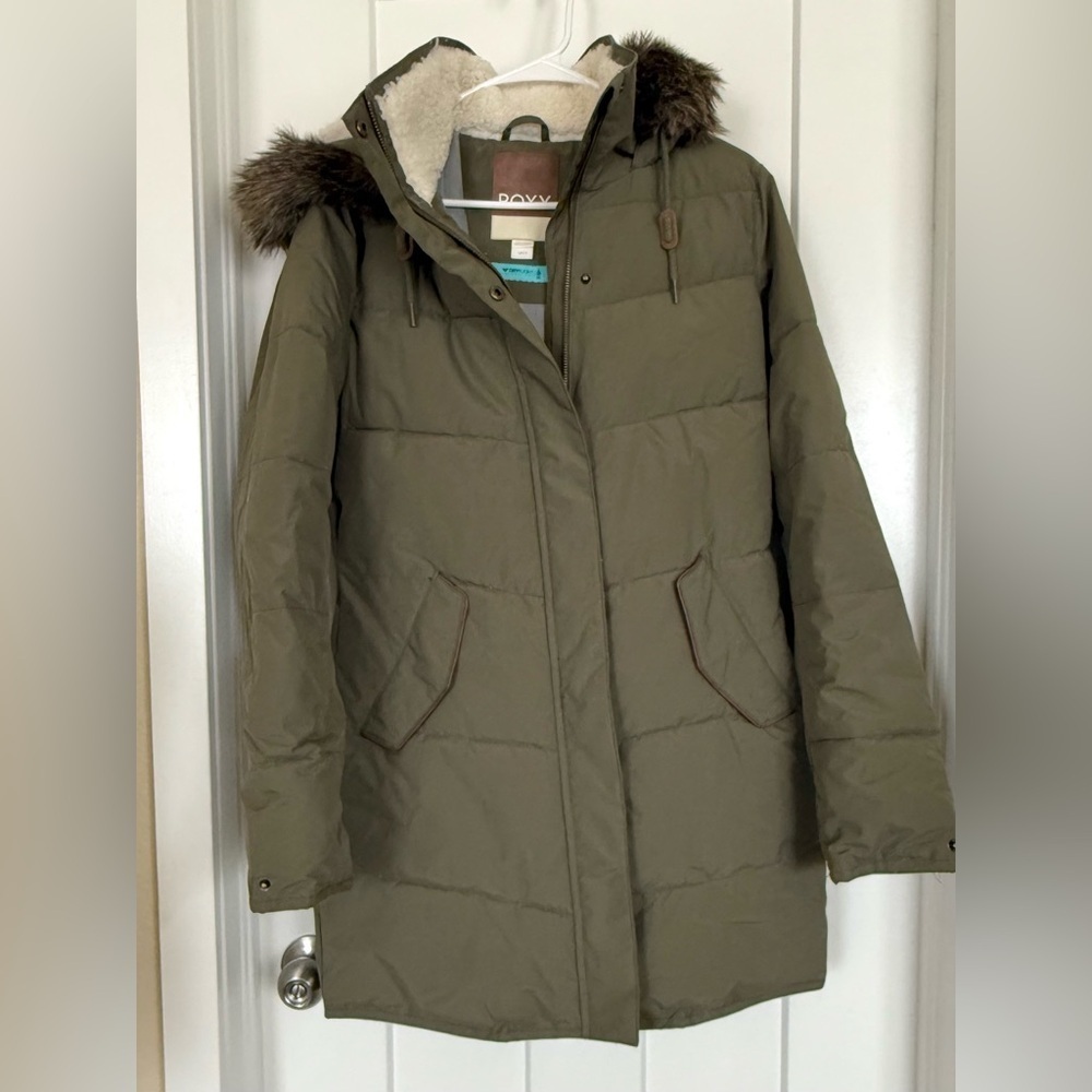 Roxy Ellie Longline Hooded Waterproof Puffer Jacket - size small - Picture 3 of 7